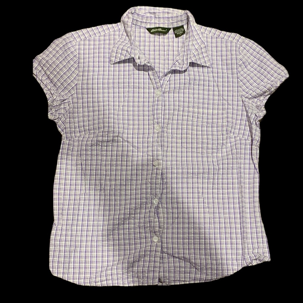 Lavender And White Plaid Button Down Tee